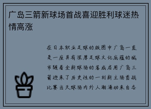 广岛三箭新球场首战喜迎胜利球迷热情高涨 广岛三箭新球场首战喜迎胜利球迷热情高涨